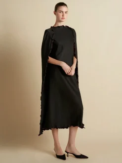 Cady Cape Dress with Scalloped Edge in Black