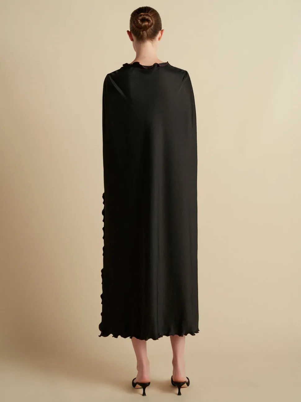 Cady Cape Dress with Scalloped Edge in Black