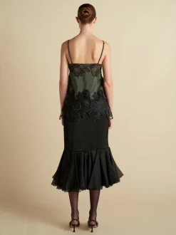 Cady Skirt with Organza Flounce Hem in Black