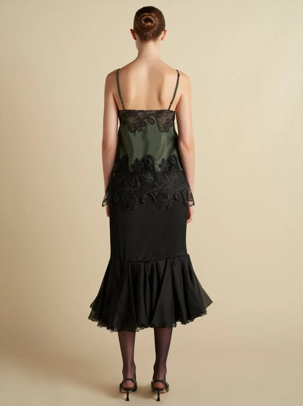 Cady Skirt with Organza Flounce Hem in Black