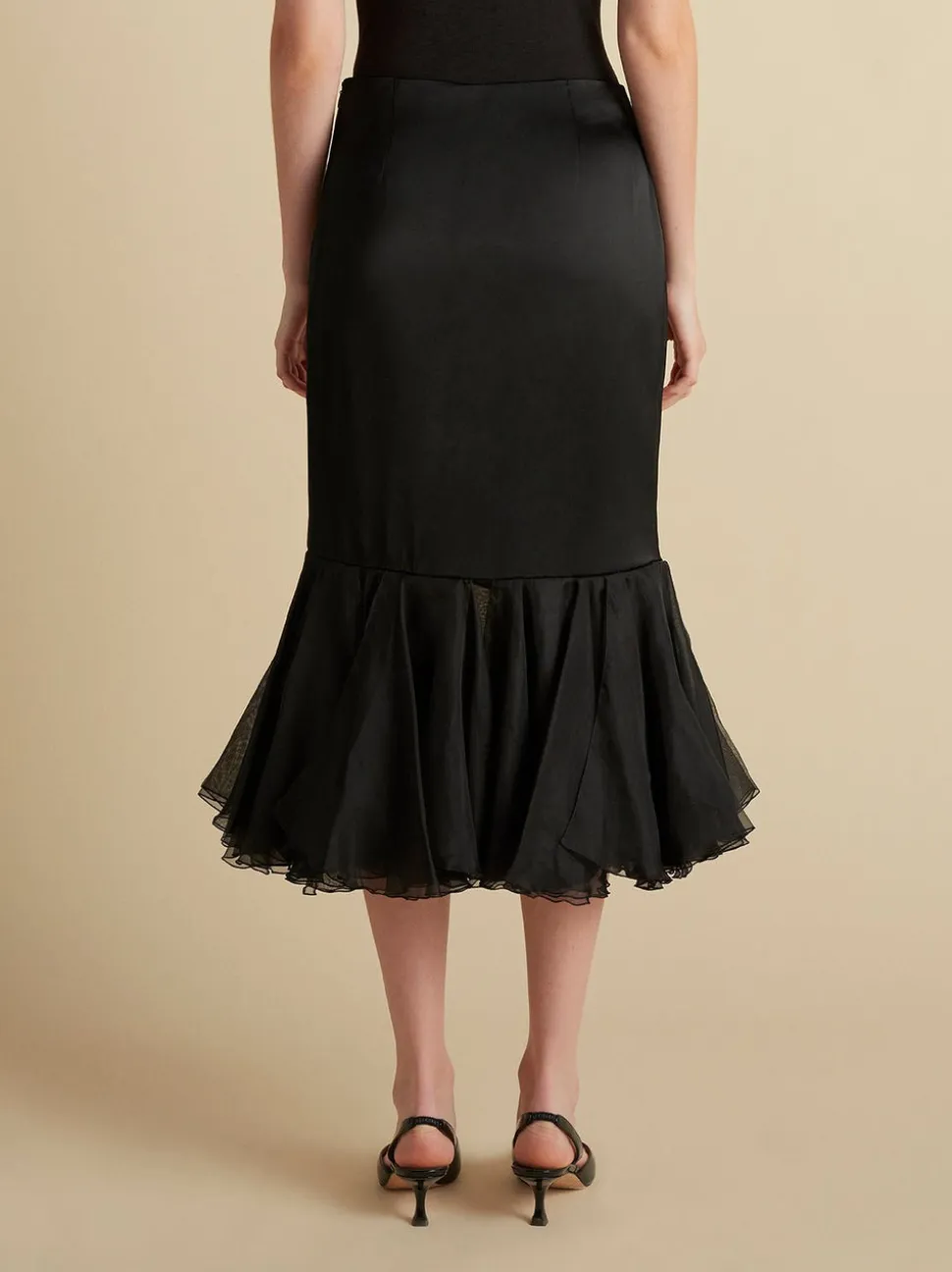 Cady Skirt with Organza Flounce Hem in Black