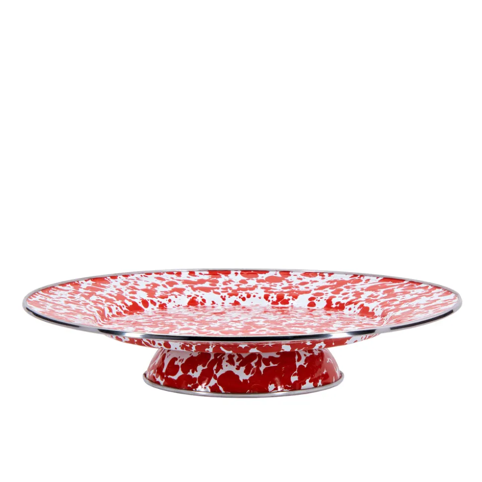 Cake Plate in Red Swirl