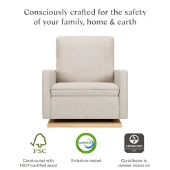 Cali Pillowback Chair and a Half Glider in Eco-Performance Fabric | Water Repellent & Stain Resistant in Performance Beach Eco-Weave with Light Wood Base