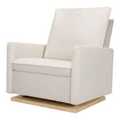 Cali Pillowback Chair and a Half Glider in Eco-Performance Fabric | Water Repellent & Stain Resistant in Performance Cream Eco-Weave with Light Wood Base
