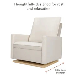 Cali Pillowback Chair and a Half Glider in Eco-Performance Fabric | Water Repellent & Stain Resistant in Performance Cream Eco-Weave with Light Wood Base