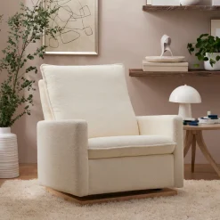 Cali Pillowback Chair and a Half Glider in Fleece in Chantilly Fleece with Light Wood Base