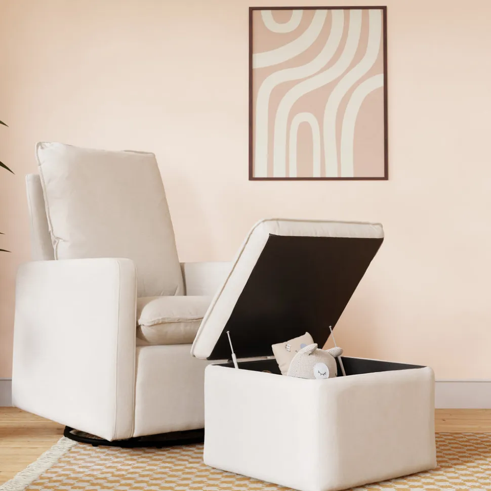 Cali Storage Ottoman in Eco-Performance Fabric | Water Repellent & Stain Resistant in Performance Cream Eco-Weave