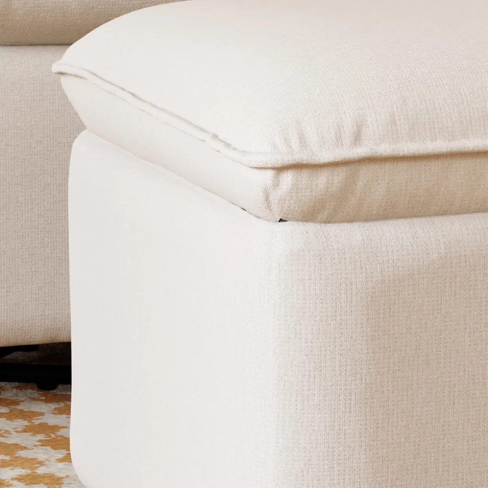 Cali Storage Ottoman in Eco-Performance Fabric | Water Repellent & Stain Resistant in Performance Cream Eco-Weave