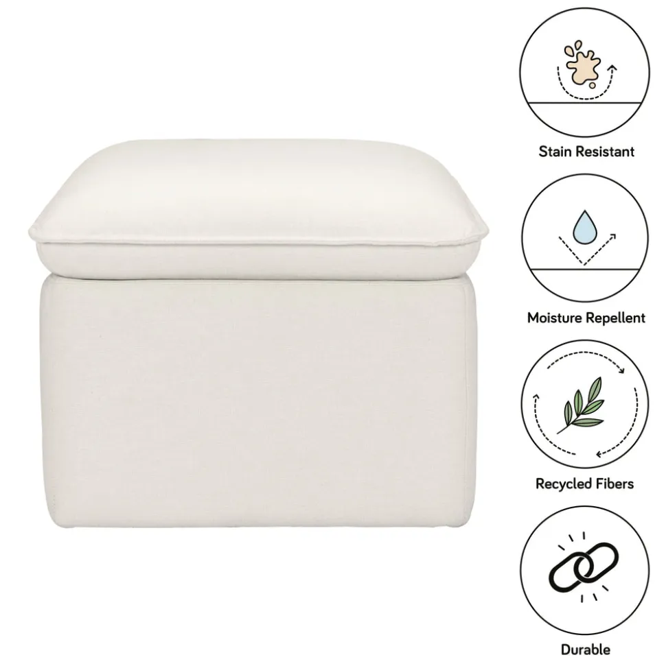 Cali Storage Ottoman in Eco-Performance Fabric | Water Repellent & Stain Resistant in Performance Cream Eco-Weave