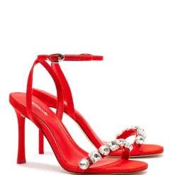 Calypso Sandal In Red Fabric and Crystals