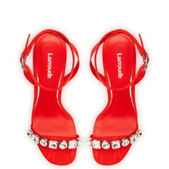 Calypso Sandal In Red Fabric and Crystals