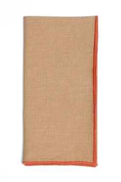 Camel Napkin with Light Orange Small Trim, Set of 4