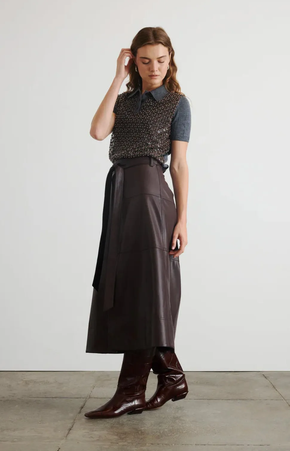 Camilla Knit Top in Dark Heather Grey & Bronze Multi