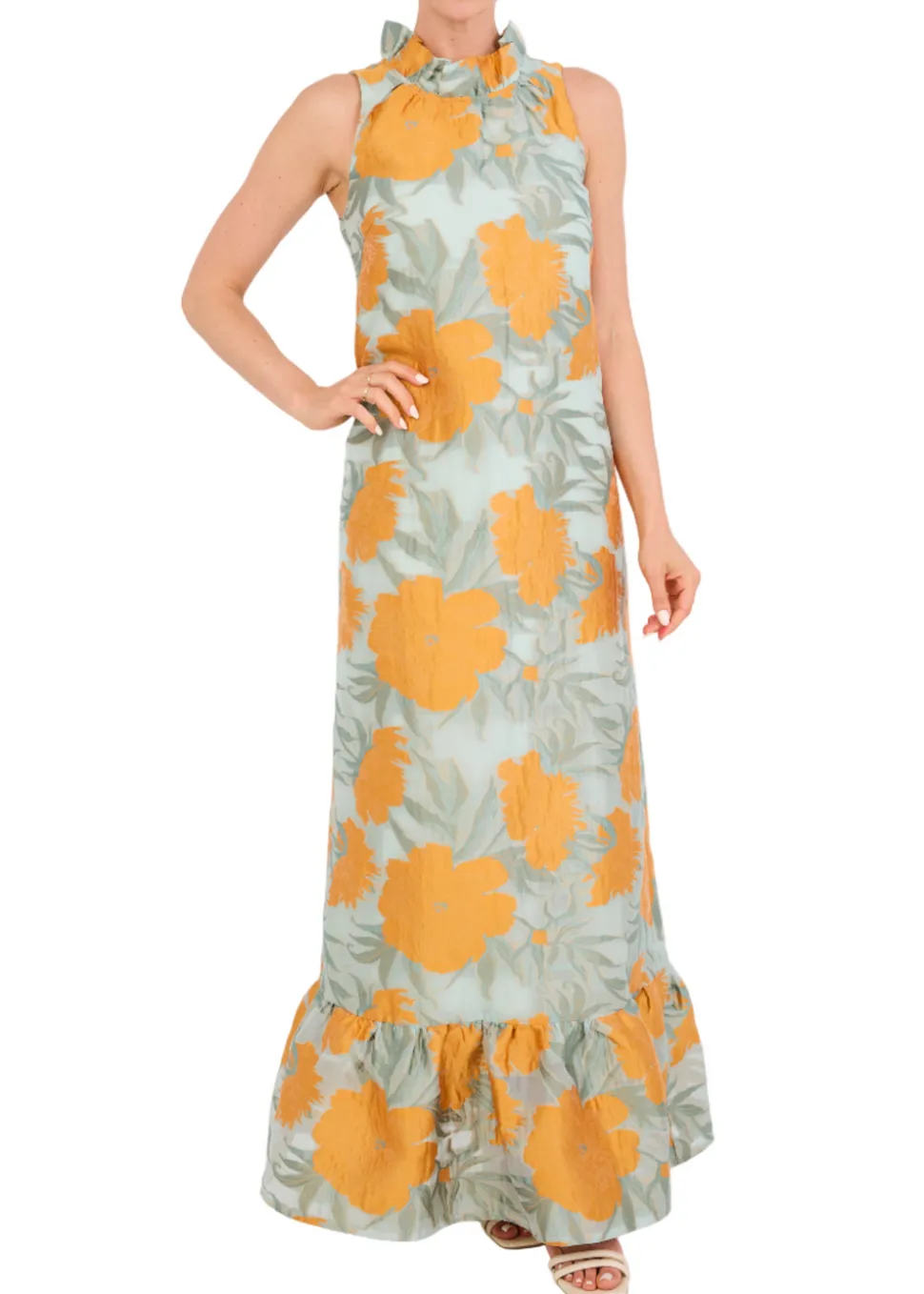 Camille Gown in Mint Pansy Vine Organza