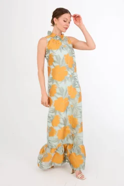 Camille Gown in Mint Pansy Vine Organza
