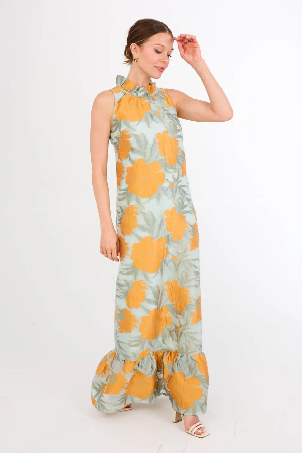 Camille Gown in Mint Pansy Vine Organza