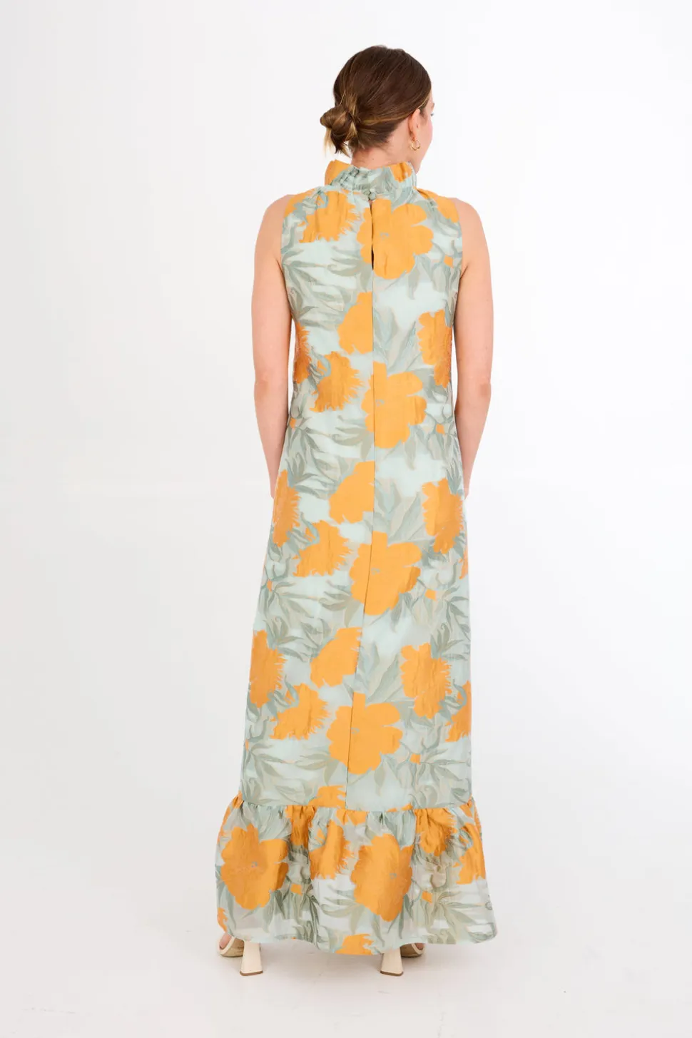 Camille Gown in Mint Pansy Vine Organza