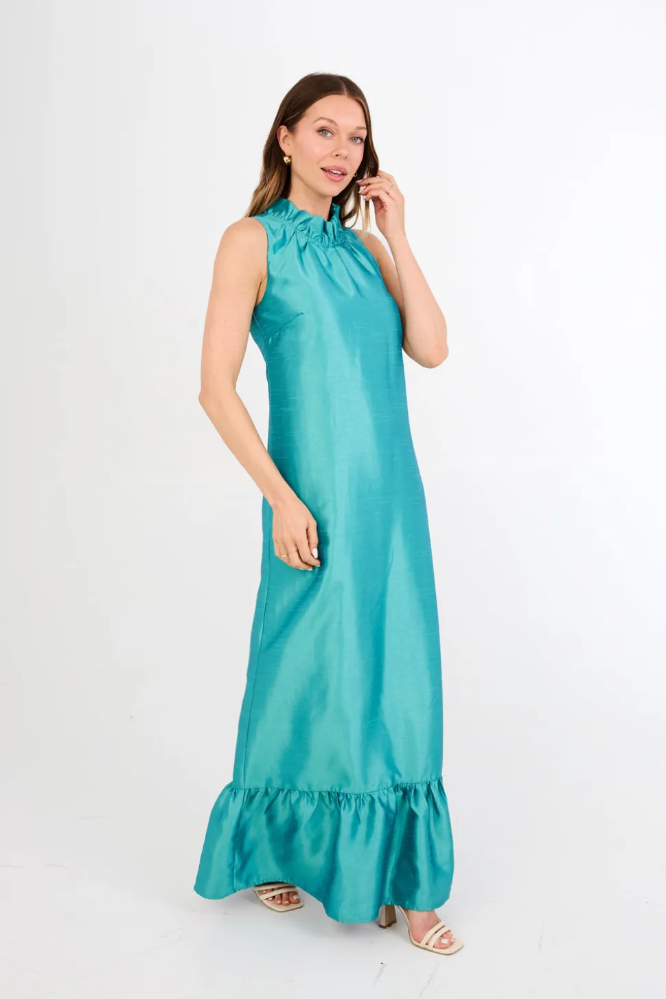 Camille Gown in Teal Dupioni