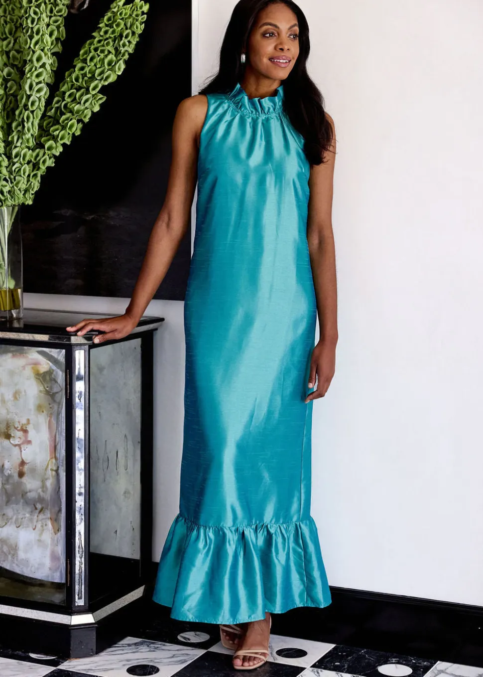 Camille Gown in Teal Dupioni