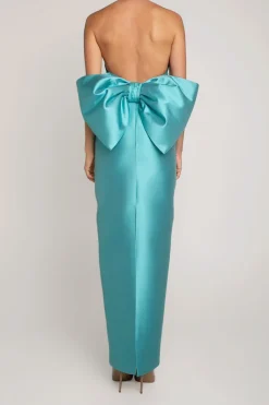 Camille Silk and Wool Column Gown with Removable Train