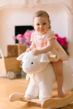 Capucine Pink Yellow Stripe Smocked Romper
