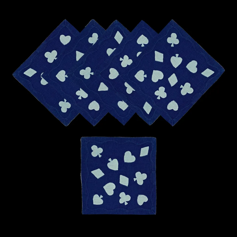 Cardshark Cocktail Napkins in Navy & Aqua, Set of 6