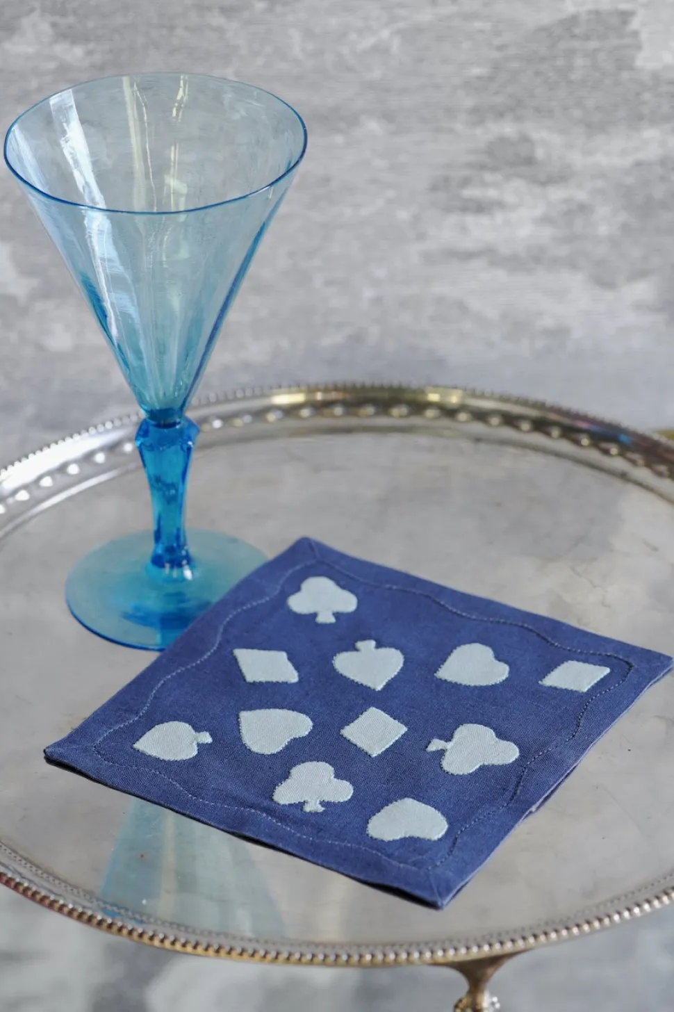 Cardshark Cocktail Napkins in Navy & Aqua, Set of 6