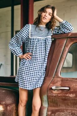 Carlyle Dress in Navy & White