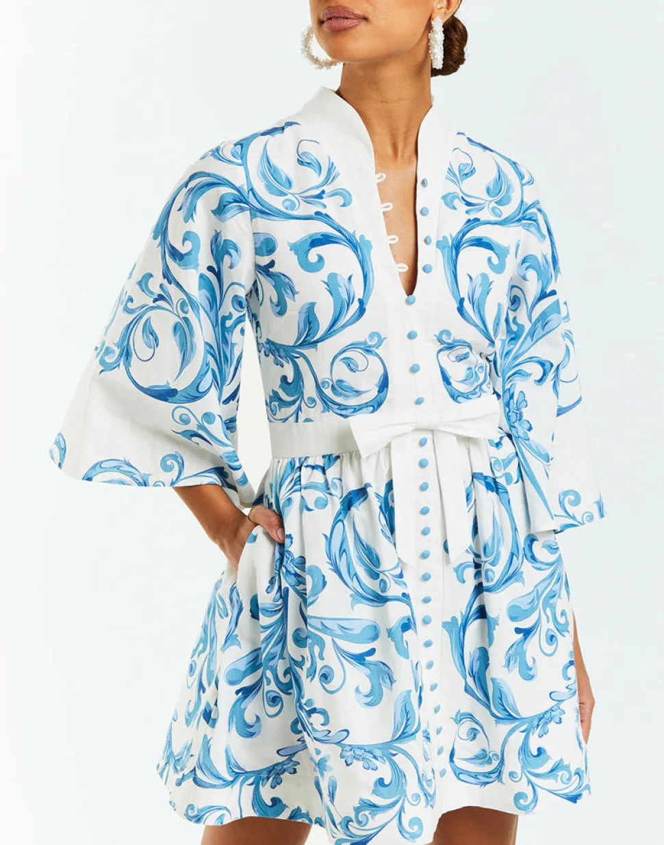 Carmen Mini Dress in Blue & Ivory