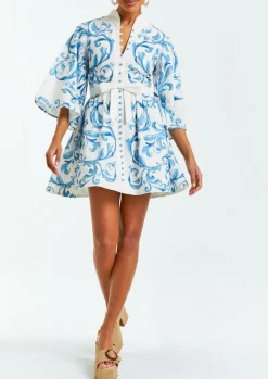 Carmen Mini Dress in Blue & Ivory
