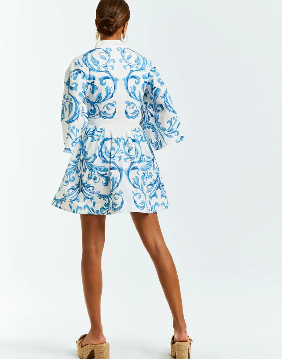 Carmen Mini Dress in Blue & Ivory