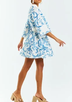 Carmen Mini Dress in Blue & Ivory