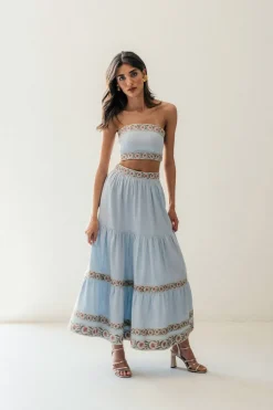 Carnation Crop Top in Blue & Pink