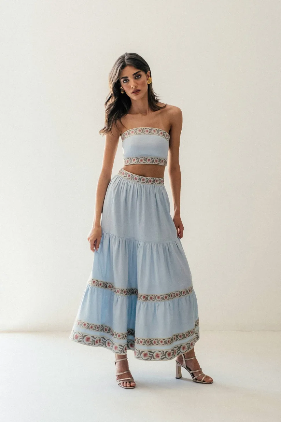 Carnation Ruffle Skirt in Blue & Pink