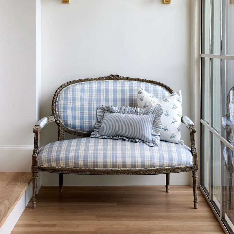 Carolina Stripe Frill Pillow in Atlantic Blue