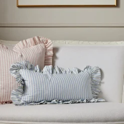 Carolina Stripe Frill Pillow in Atlantic Blue