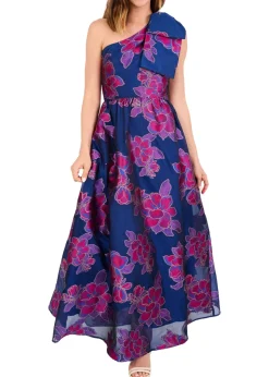 Caroline Gown in Fuchsia Navy Peony Organza