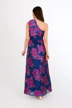 Caroline Gown in Fuchsia Navy Peony Organza