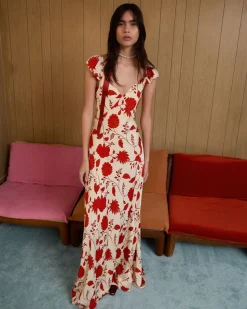 Carrie Dress in Cream & Tomato