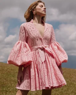 Carta Y Letra Dress Eyelet in Pink Eyelet