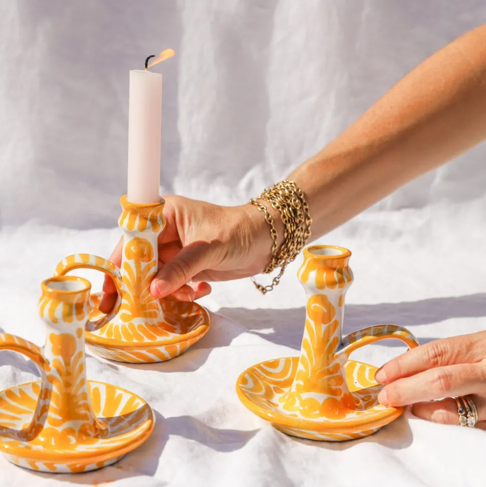 Casa Amarilla Candlestick with Hand-Painted Designs