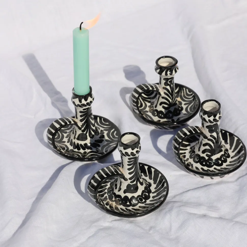 Casa Blanca & Negra Candlestick with Hand-Painted Designs