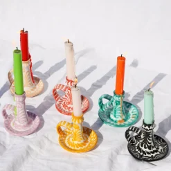 Casa Blanca & Negra Candlestick with Hand-Painted Designs