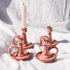 Casa Coral Candlestick with Hand-Painted Designs