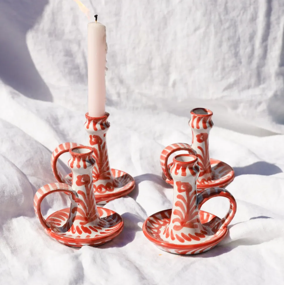 Casa Coral Candlestick with Hand-Painted Designs