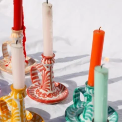 Casa Coral Candlestick with Hand-Painted Designs