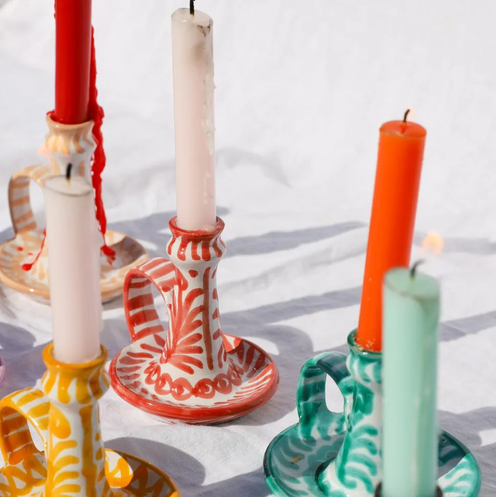 Casa Coral Candlestick with Hand-Painted Designs