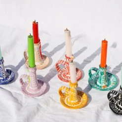 Casa Lila Candlestick with Hand-Painted Designs