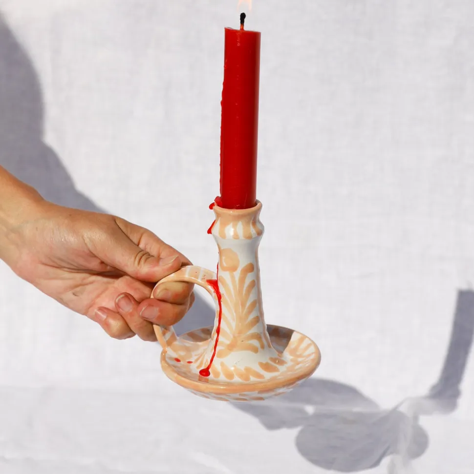 Casa Melocoton Candlestick with Hand-Painted Designs