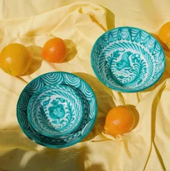 Casa Verde Medium Bowl with Hand-painted Designs